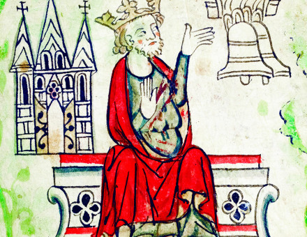 Visionary: Henry III and the facade of Westminster Abbey, from the Chronicle of England, by Peter Langtoft, 1307-27.